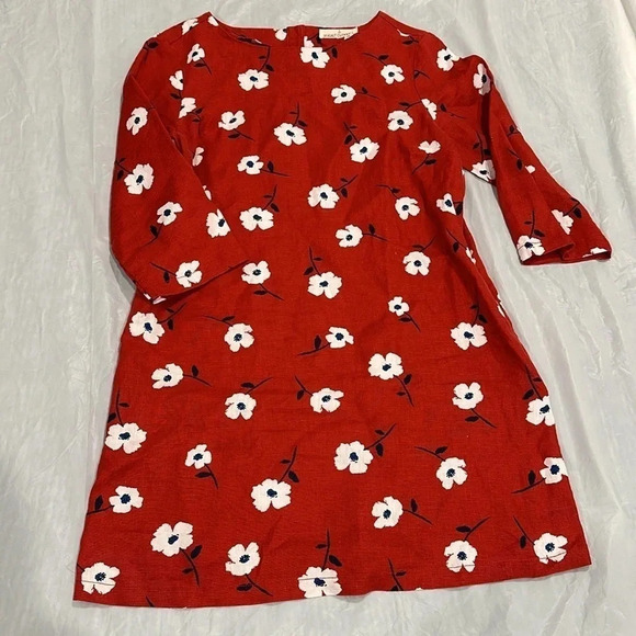 SEASALT CORNWALL 100% Linen Tunic Dress with Ree and White floral pattern Size 6 - Picture 2 of 8